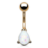 Solitaire Teardrop Opal Belly Rings with Rose Gold Plating - Basic Curved Barbell. Navel Rings Australia.
