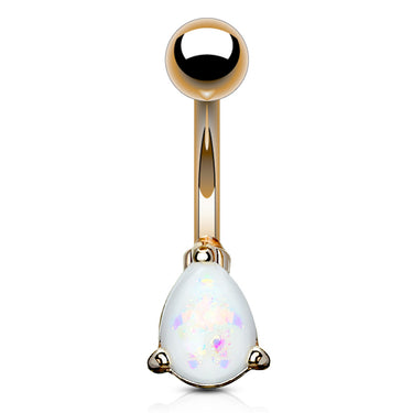 Solitaire Teardrop Opal Belly Rings with Rose Gold Plating - Basic Curved Barbell. Navel Rings Australia.