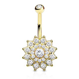 Mandala's Ritz and Glitz Belly Ring with Gold Plating - Fixed (non-dangle) Belly Bar. Navel Rings Australia.