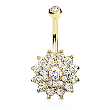 Mandala's Ritz and Glitz Belly Ring with Gold Plating - Fixed (non-dangle) Belly Bar. Navel Rings Australia.