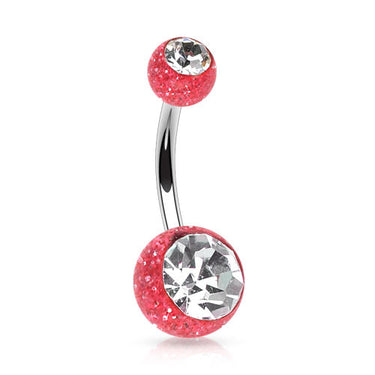 Glitter Gem Ball Belly Rings - Basic Curved Barbell. Navel Rings Australia.