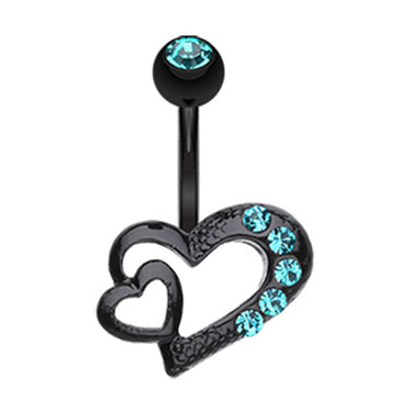 Sassy Duo Heart Navel Bar - Fixed (non-dangle) Belly Bar. Navel Rings Australia.