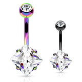 Diamanté Solitaire Belly Ring in Titanium - Fixed (non-dangle) Belly Bar. Navel Rings Australia.