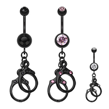 Jet Black Hand Cuffs Belly Bar - Dangling Belly Ring. Navel Rings Australia.