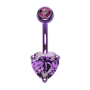 Titanium Gem Heart Belly Bars - Fixed (non-dangle) Belly Bar. Navel Rings Australia.