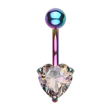 Titanium Gem Heart Belly Bars - Fixed (non-dangle) Belly Bar. Navel Rings Australia.