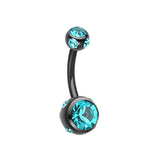 Mezzi Multi Gem Metallic Belly Bar - Basic Curved Barbell. Navel Rings Australia.