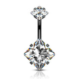 Internally Threaded Square Prong Set Belly Bar with Titanium Plating - Fixed (non-dangle) Belly Bar. Navel Rings Australia.
