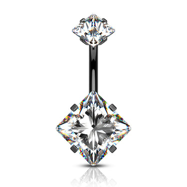 Internally Threaded Square Prong Set Belly Bar with Titanium Plating - Fixed (non-dangle) Belly Bar. Navel Rings Australia.