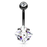 Diamanté Solitaire Belly Ring in Titanium - Fixed (non-dangle) Belly Bar. Navel Rings Australia.