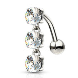 Reverse Gem Chain Belly Bar in 14K White Gold - Reverse Top Down Belly Ring. Navel Rings Australia.