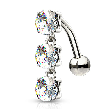 Reverse Gem Chain Belly Bar in 14K White Gold - Reverse Top Down Belly Ring. Navel Rings Australia.