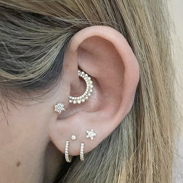 Diamond Flower Earring by Maria Tash in 18K Rose Gold. Flat Stud. - Earring. Navel Rings Australia.