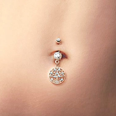 Family Tree of Life Belly Ring with Gold Plating - Dangling Belly Ring. Navel Rings Australia.