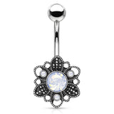 Opalite Bohemian Chancery Belly Bar - Fixed (non-dangle) Belly Bar. Navel Rings Australia.