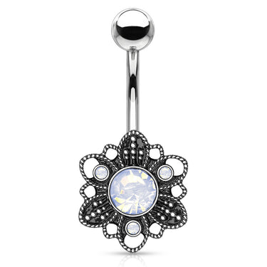 Opalite Bohemian Chancery Belly Bar - Fixed (non-dangle) Belly Bar. Navel Rings Australia.