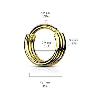 Trio Loop Clicker Body Jewellery with Gold Plating - Septum. Navel Rings Australia.
