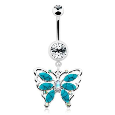 Bella Turquoise Flutter Belly Bar - Dangling Belly Ring. Navel Rings Australia.