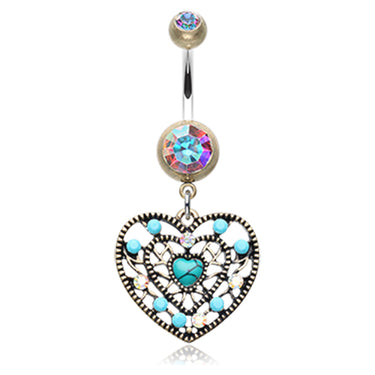 Vintage Turquoise Romance Belly Ring - Dangling Belly Ring. Navel Rings Australia.