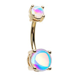 Retro Revo Prong Belly Bar in 14K Yel. Gold - Basic Curved Barbell. Navel Rings Australia.
