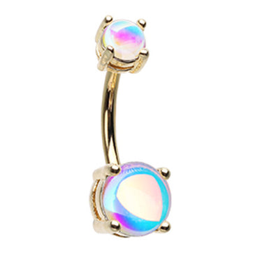 Retro Revo Prong Belly Bar in 14K Yel. Gold - Basic Curved Barbell. Navel Rings Australia.