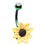 Farmers Field Sunflower Belly Bar - Fixed (non-dangle) Belly Bar. Navel Rings Australia.