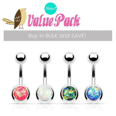 VALUE PACK 4 X Opal Gleam Belly Rings - Basic Curved Barbell. Navel Rings Australia.
