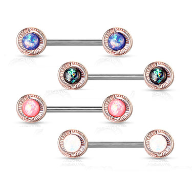 Vertex Round Opal Nipple Barbell Ring - Nipple Ring. Navel Rings Australia.