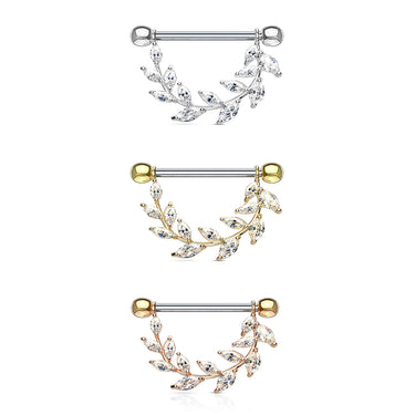 Crystal Vinnì Vine Drop Nipple Bar with Rose Gold Plating - Nipple Ring. Navel Rings Australia.