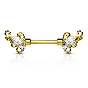 Vintage Token Filigree Nipple Bar with Gold Plating - Nipple Ring. Navel Rings Australia.