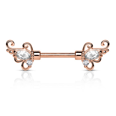 Vintage Token Filigree Nipple Bar with Rose Gold Plating - Nipple Ring. Navel Rings Australia.