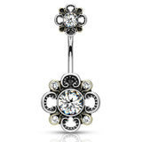 Boho Bloomer Belly Bar - Fixed (non-dangle) Belly Bar. Navel Rings Australia.