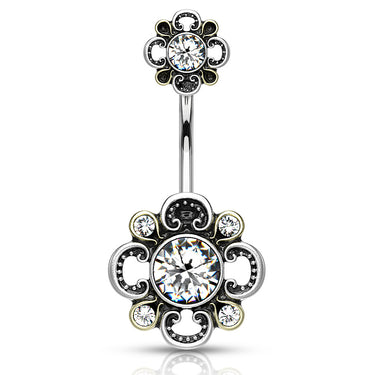 Boho Bloomer Belly Bar - Fixed (non-dangle) Belly Bar. Navel Rings Australia.