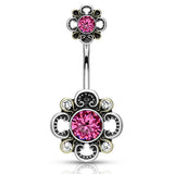 Boho Bloomer Belly Bar - Fixed (non-dangle) Belly Bar. Navel Rings Australia.