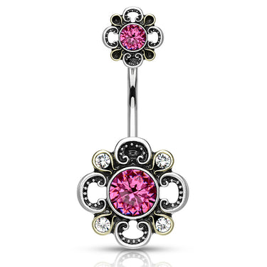 Boho Bloomer Belly Bar - Fixed (non-dangle) Belly Bar. Navel Rings Australia.