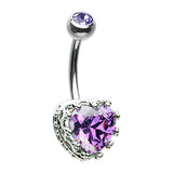 Vintage élaborer Heart Belly Bar - Fixed (non-dangle) Belly Bar. Navel Rings Australia.