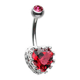 Vintage élaborer Heart Belly Bar - Fixed (non-dangle) Belly Bar. Navel Rings Australia.