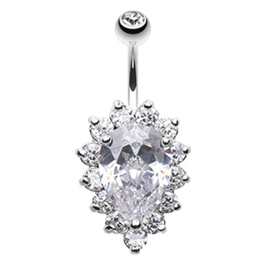 Grande Paved Teardrop Navel Ring - Fixed (non-dangle) Belly Bar. Navel Rings Australia.