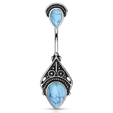 Vintage Ministry Belly Bar in Turquoise - Fixed (non-dangle) Belly Bar. Navel Rings Australia.