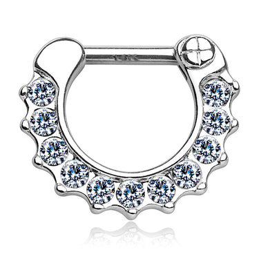 Wave Pave Septum Clicker Hoop in White Gold - Septum. Navel Rings Australia.