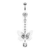 Whispering Spring Butterfly Belly Bar - Dangling Belly Ring. Navel Rings Australia.