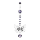 Whispering Spring Butterfly Belly Bar - Dangling Belly Ring. Navel Rings Australia.