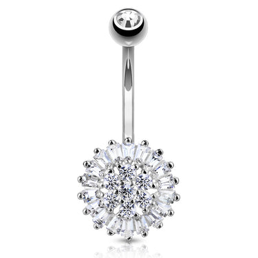 Baguette Spinner Belly Ring in 14K White Gold - Fixed (non-dangle) Belly Bar. Navel Rings Australia.