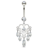 Marquise Heart Chandelier in 14K White Gold - Dangling Belly Ring. Navel Rings Australia.