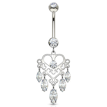 Marquise Heart Chandelier in 14K White Gold - Dangling Belly Ring. Navel Rings Australia.