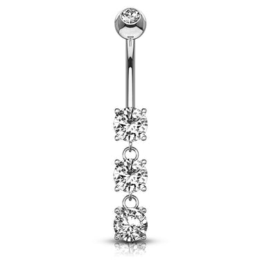 Classic Trio Belly Ring in 14K White Gold - Dangling Belly Ring. Navel Rings Australia.