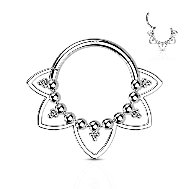 Septum Piercing Hinged Clicker Tribal Fan Filigree Hanging Design 3/8 Inner Diameter Body Jewelry Hoop