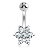Deity Flower Belly Ring in 14K White Gold - Fixed (non-dangle) Belly Bar. Navel Rings Australia.