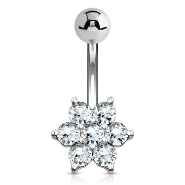 Deity Flower Belly Ring in 14K White Gold - Fixed (non-dangle) Belly Bar. Navel Rings Australia.