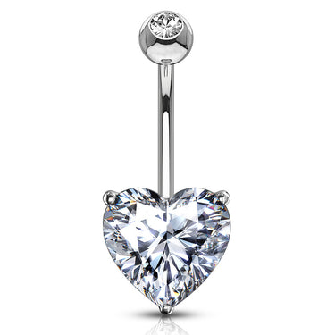 Classic Prong Heart Belly Ring in 14K White Gold - Fixed (non-dangle) Belly Bar. Navel Rings Australia.